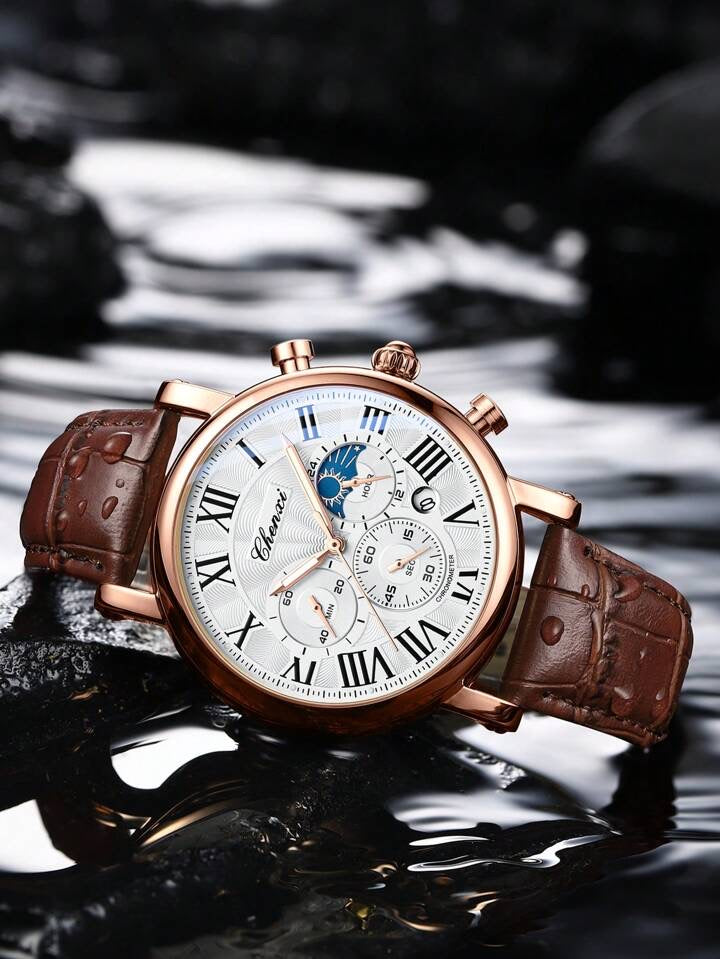 Zegarek męski Chenxi z chronografem różowe złoto