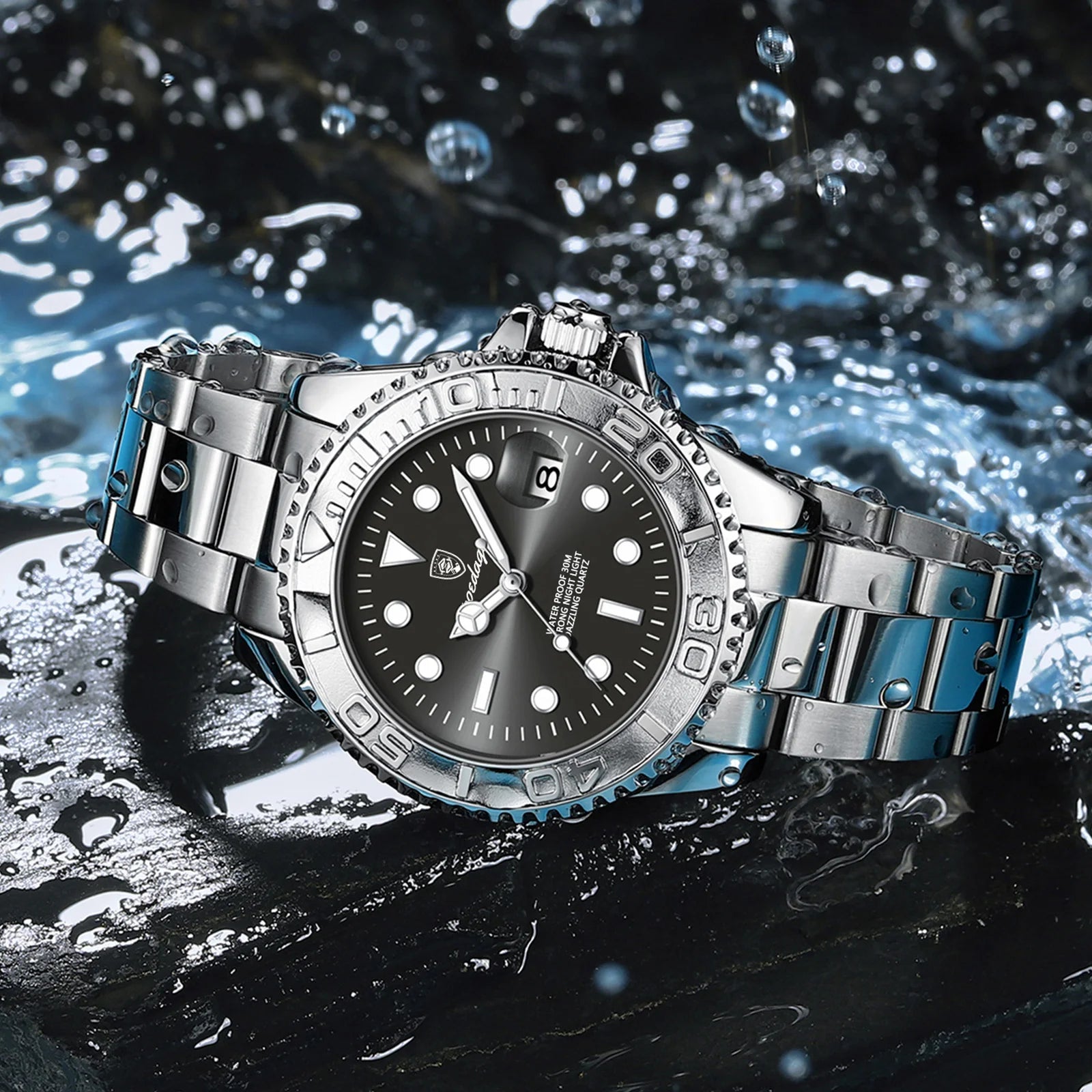 Zegarek męski Poedagar , srebrny , obrotowy bezel