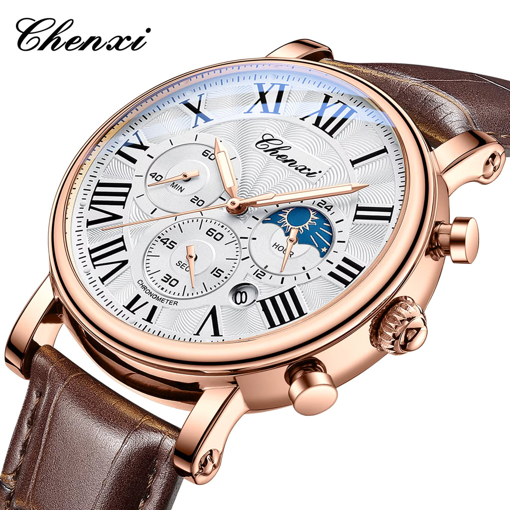 Zegarek męski Chenxi z chronografem różowe złoto