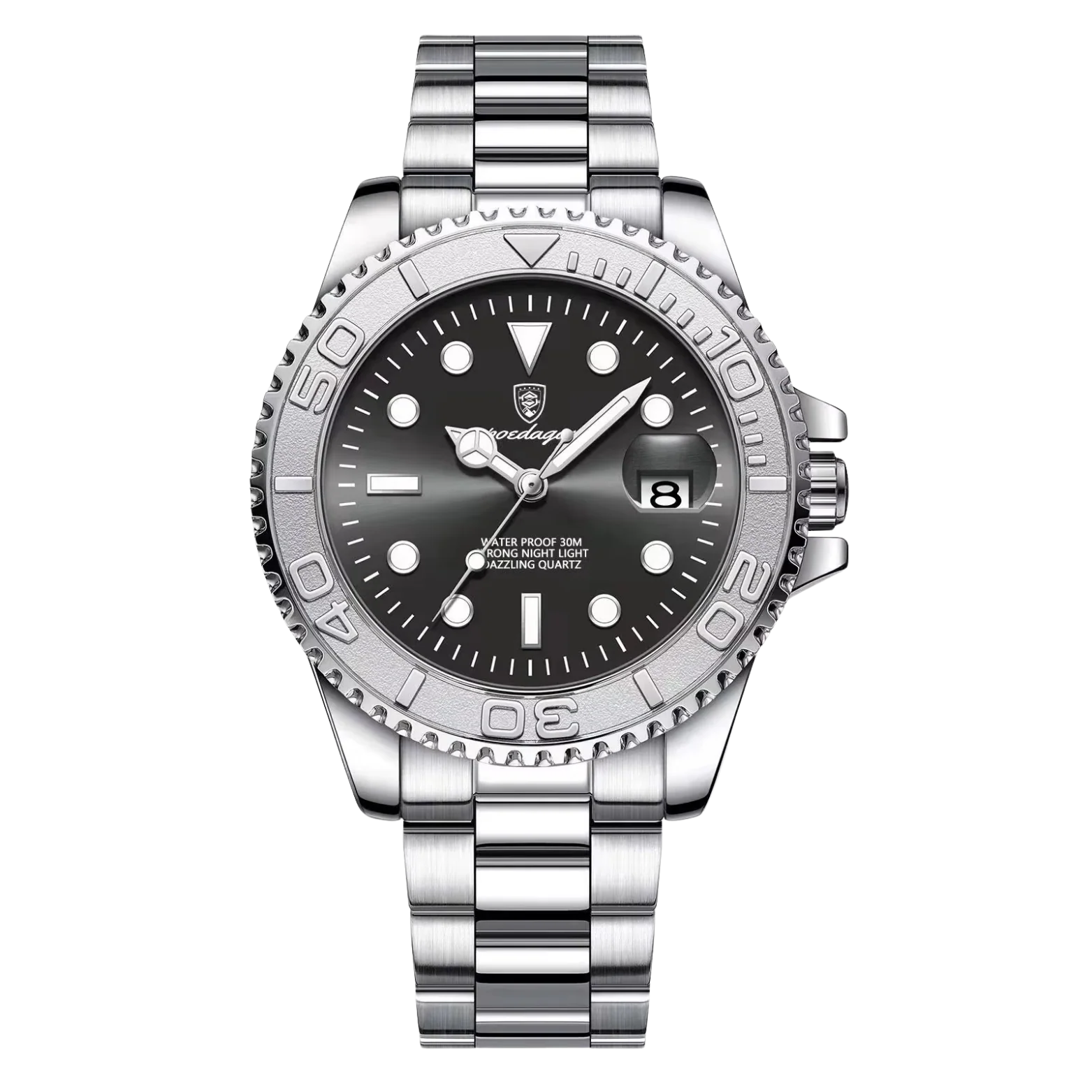 Zegarek męski Poedagar , srebrny , obrotowy bezel