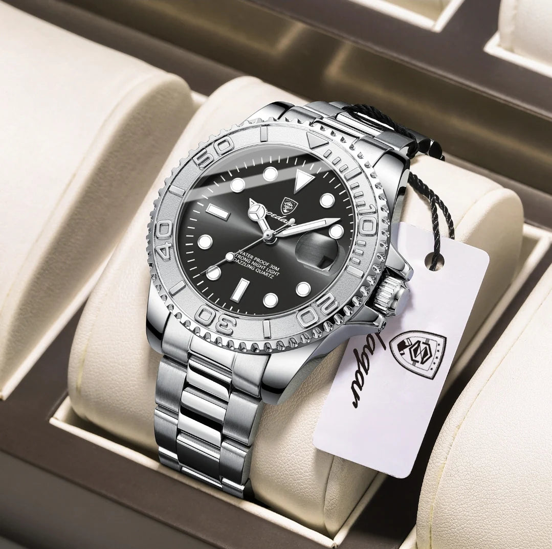 Zegarek męski Poedagar , srebrny , obrotowy bezel